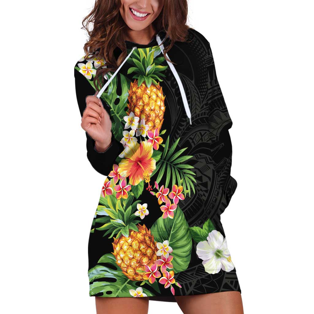 Hawaii Pineapple Tropical Hoodie Dress Colorful Hibiscus Plumeria