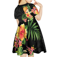 Hawaii Pineapple Tropical Kid Short Sleeve Dress Colorful Hibiscus Plumeria