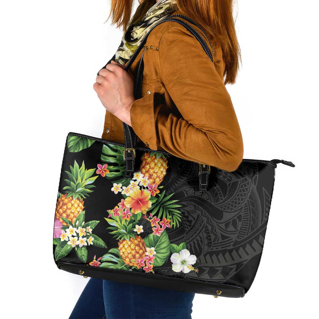 Hawaii Pineapple Tropical Leather Tote Bag Colorful Hibiscus Plumeria