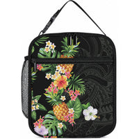 Hawaii Pineapple Tropical Lunch Bag Colorful Hibiscus Plumeria LT01 10.2 × 8.3 × 4.3 inch Black - Polynesian Pride