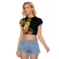 Hawaii Pineapple Tropical Raglan Cropped T Shirt Colorful Hibiscus Plumeria