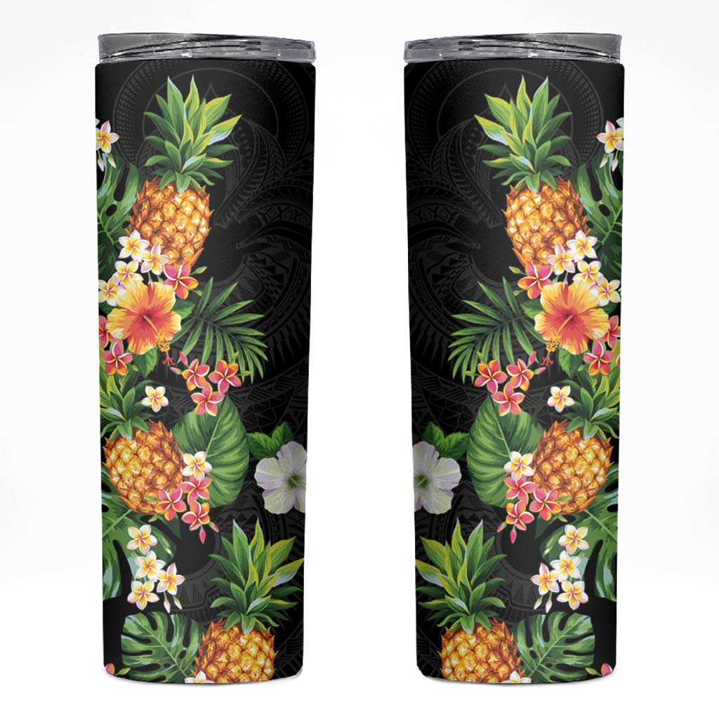 Hawaii Pineapple Tropical Skinny Tumbler Colorful Hibiscus Plumeria