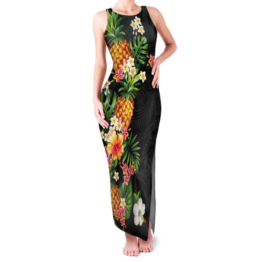 Hawaii Pineapple Tropical Tank Maxi Dress Colorful Hibiscus Plumeria