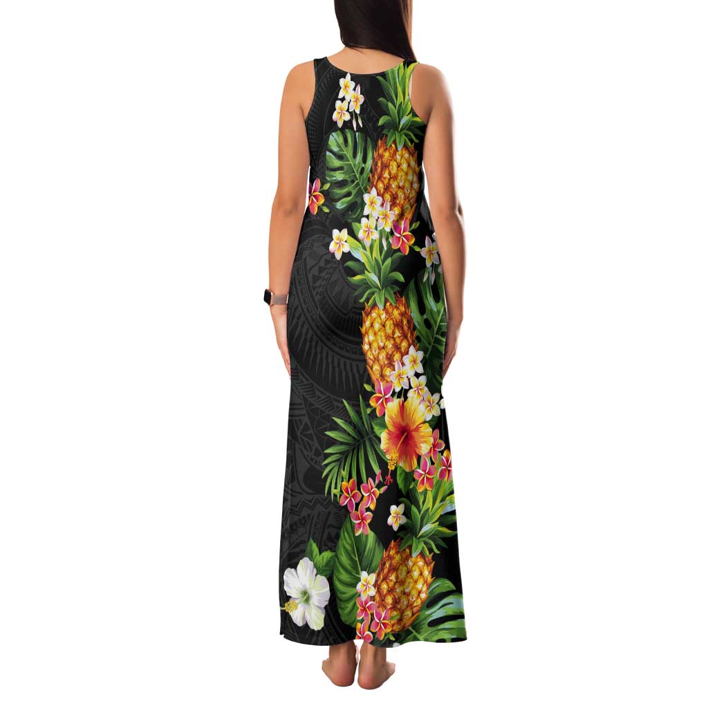 Hawaii Pineapple Tropical Tank Maxi Dress Colorful Hibiscus Plumeria