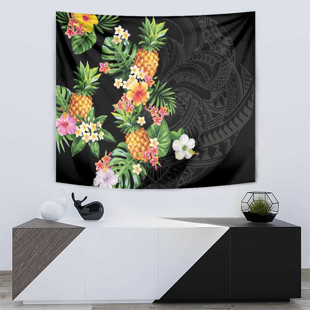 Hawaii Pineapple Tropical Tapestry Colorful Hibiscus Plumeria