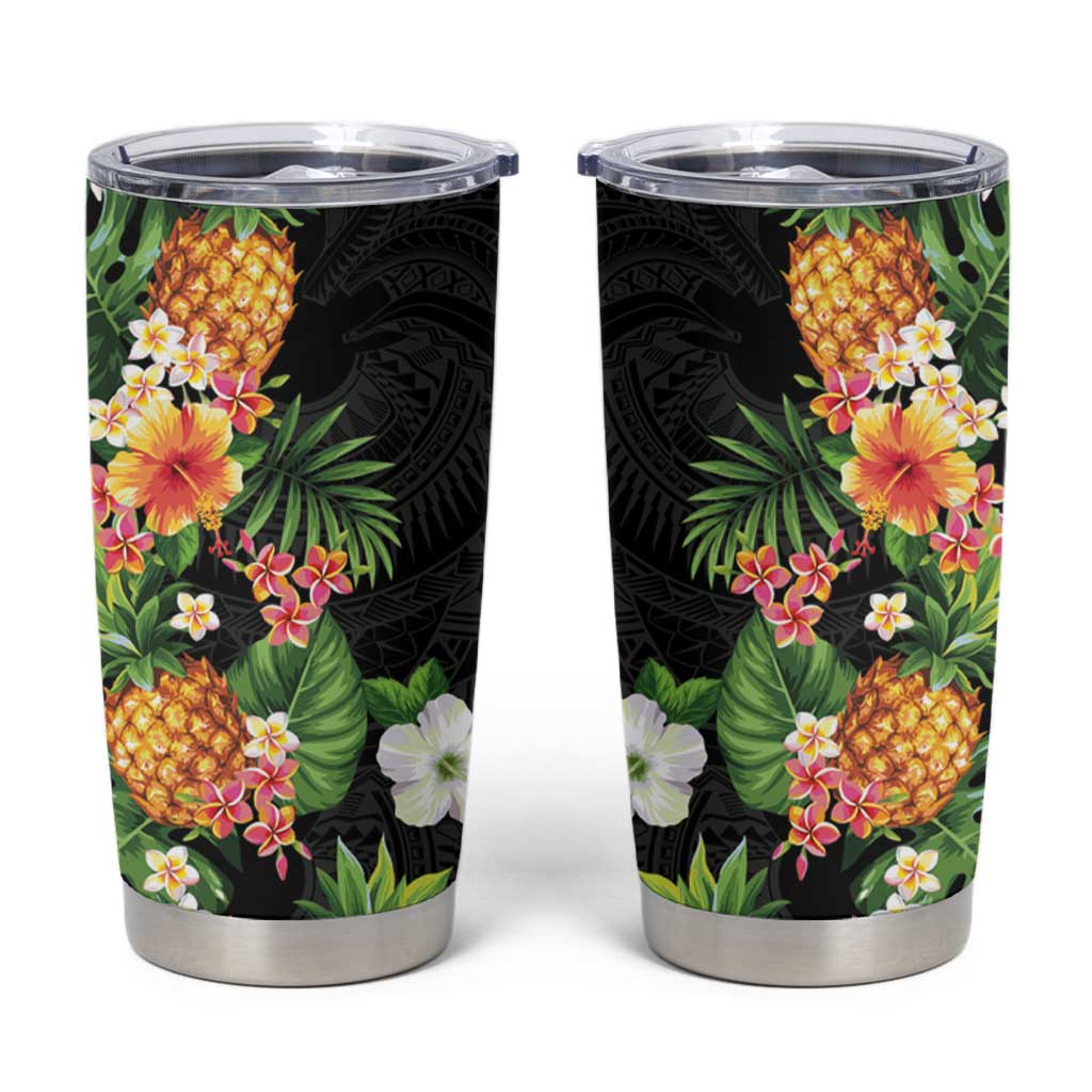 Hawaii Pineapple Tropical Tumbler Cup Colorful Hibiscus Plumeria