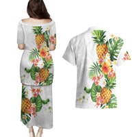 Hawaii Pineapple Tropical Couples Matching Puletasi and Hawaiian Shirt Luminous Hibiscus Plumeria LT01 - Polynesian Pride