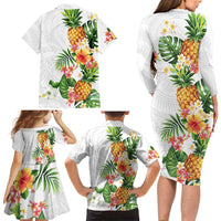 Hawaii Pineapple Tropical Family Matching Long Sleeve Bodycon Dress and Hawaiian Shirt Luminous Hibiscus Plumeria LT01 - Polynesian Pride