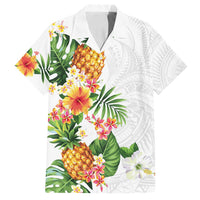 Hawaii Pineapple Tropical Family Matching Long Sleeve Bodycon Dress and Hawaiian Shirt Luminous Hibiscus Plumeria LT01 Dad's Shirt - Short Sleeve White - Polynesian Pride