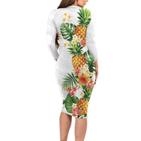 Hawaii Pineapple Tropical Family Matching Long Sleeve Bodycon Dress and Hawaiian Shirt Luminous Hibiscus Plumeria LT01 - Polynesian Pride