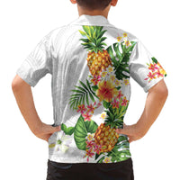 Hawaii Pineapple Tropical Family Matching Off The Shoulder Long Sleeve Dress and Hawaiian Shirt Luminous Hibiscus Plumeria