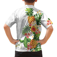 Hawaii Pineapple Tropical Family Matching Off Shoulder Short Dress and Hawaiian Shirt Luminous Hibiscus Plumeria