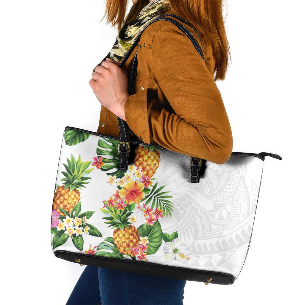 Hawaii Pineapple Tropical Leather Tote Bag Luminous Hibiscus Plumeria