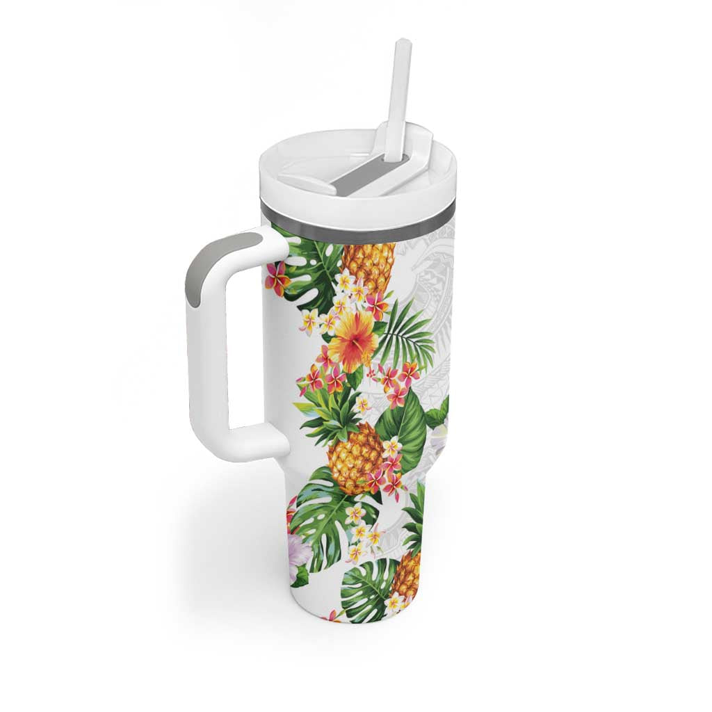 Hawaii Pineapple Tropical Tumbler With Handle Luminous Hibiscus Plumeria