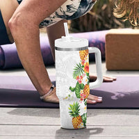 Hawaii Pineapple Tropical Tumbler With Handle Luminous Hibiscus Plumeria