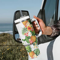 Hawaii Pineapple Tropical Tumbler With Handle Luminous Hibiscus Plumeria