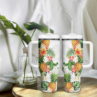 Hawaii Pineapple Tropical Tumbler With Handle Luminous Hibiscus Plumeria