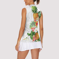 Hawaii Pineapple Tropical Women Sleeveless Polo Shirt Luminous Hibiscus Plumeria