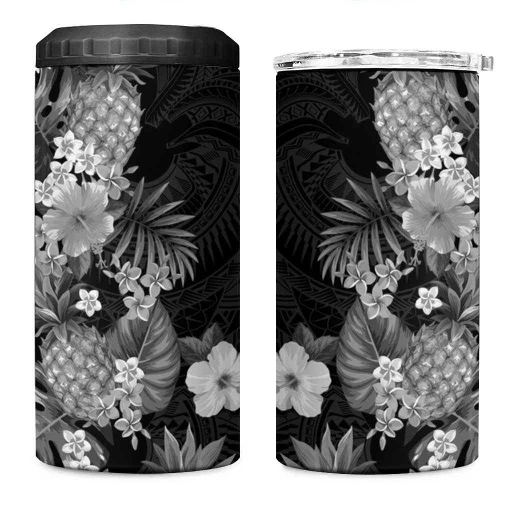 Hawaii Pineapple Tropical 4 in 1 Can Cooler Tumbler Neutral Hibiscus Plumeria