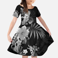 Hawaii Pineapple Tropical Family Matching Long Sleeve Bodycon Dress and Hawaiian Shirt Neutral Hibiscus Plumeria LT01 Daughter's Dress Black - Polynesian Pride