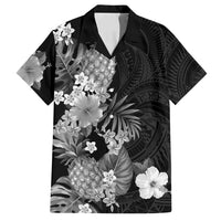 Hawaii Pineapple Tropical Family Matching Long Sleeve Bodycon Dress and Hawaiian Shirt Neutral Hibiscus Plumeria LT01 Dad's Shirt - Short Sleeve Black - Polynesian Pride