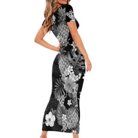 Hawaii Pineapple Tropical Family Matching Short Sleeve Bodycon Dress and Hawaiian Shirt Neutral Hibiscus Plumeria