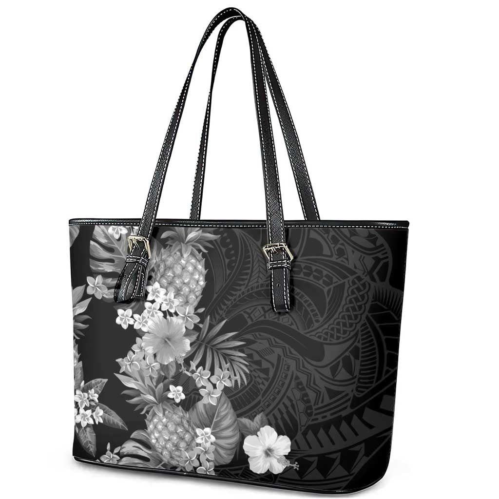 Hawaii Pineapple Tropical Leather Tote Bag Neutral Hibiscus Plumeria