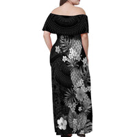 Hawaii Pineapple Tropical Off Shoulder Maxi Dress Neutral Hibiscus Plumeria