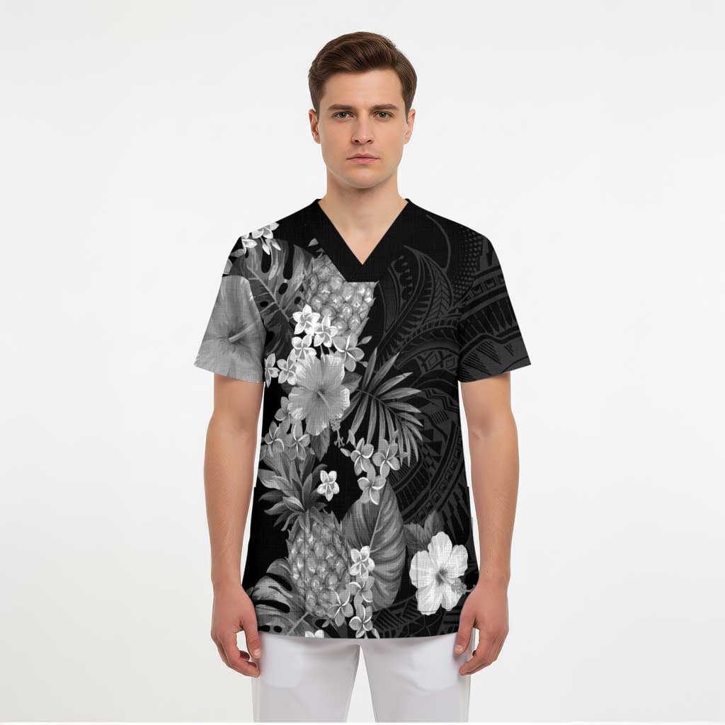Hawaii Pineapple Tropical Scrub Top Neutral Hibiscus Plumeria - Polynesian Pride