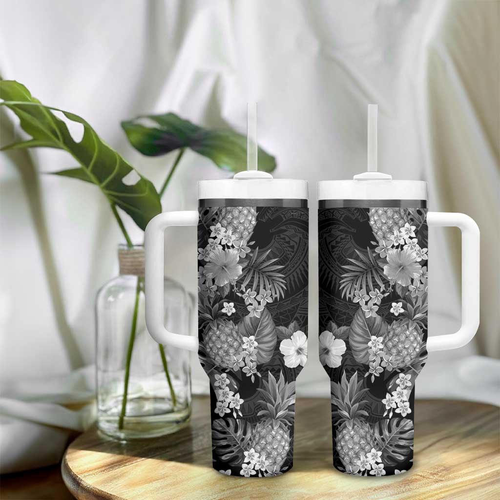 Hawaii Pineapple Tropical Tumbler With Handle Neutral Hibiscus Plumeria
