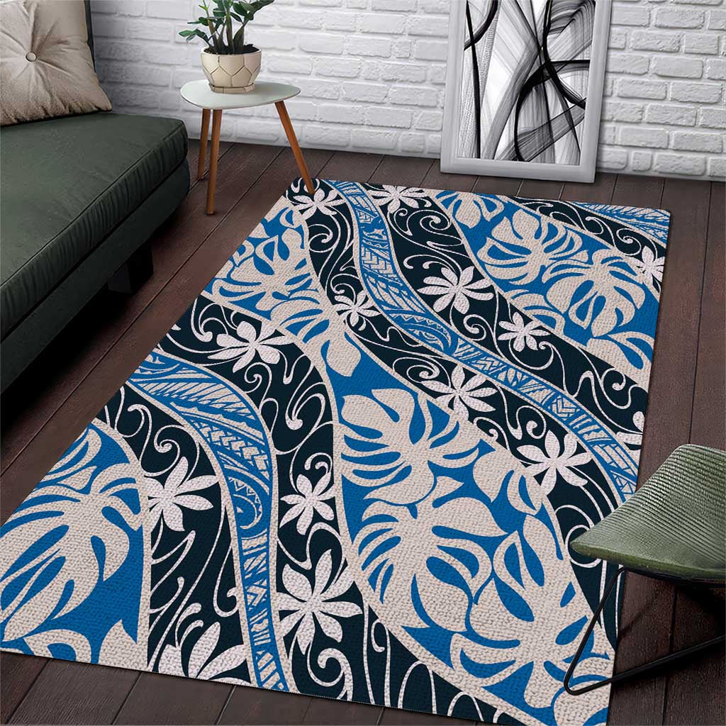 Ninamu Tahiti Tiare Monstera Area Rug Polynesian Pattern Curve Style - Polynesian Pride