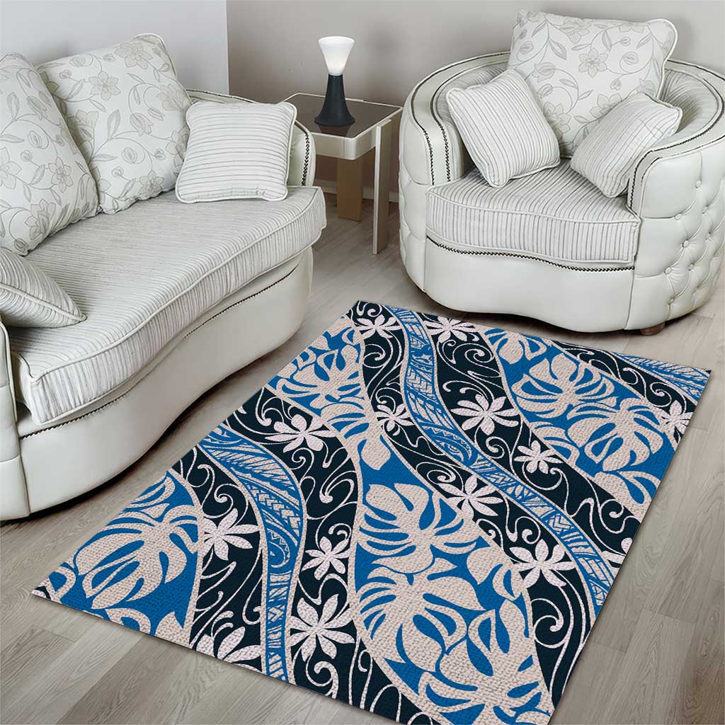 Ninamu Tahiti Tiare Monstera Area Rug Polynesian Pattern Curve Style - Polynesian Pride