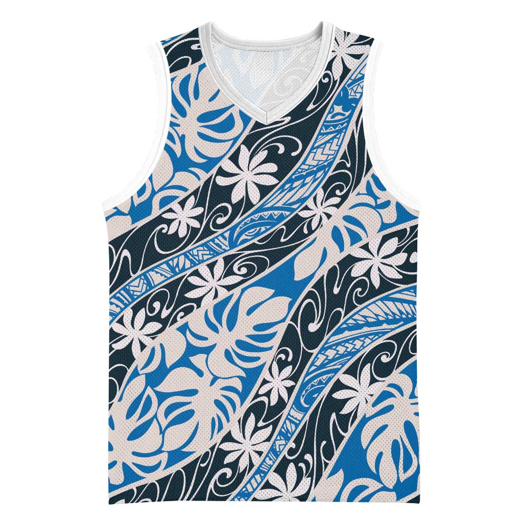 Ninamu Tahiti Tiare Monstera Basketball Jersey Polynesian Pattern Curve Style - Polynesian Pride