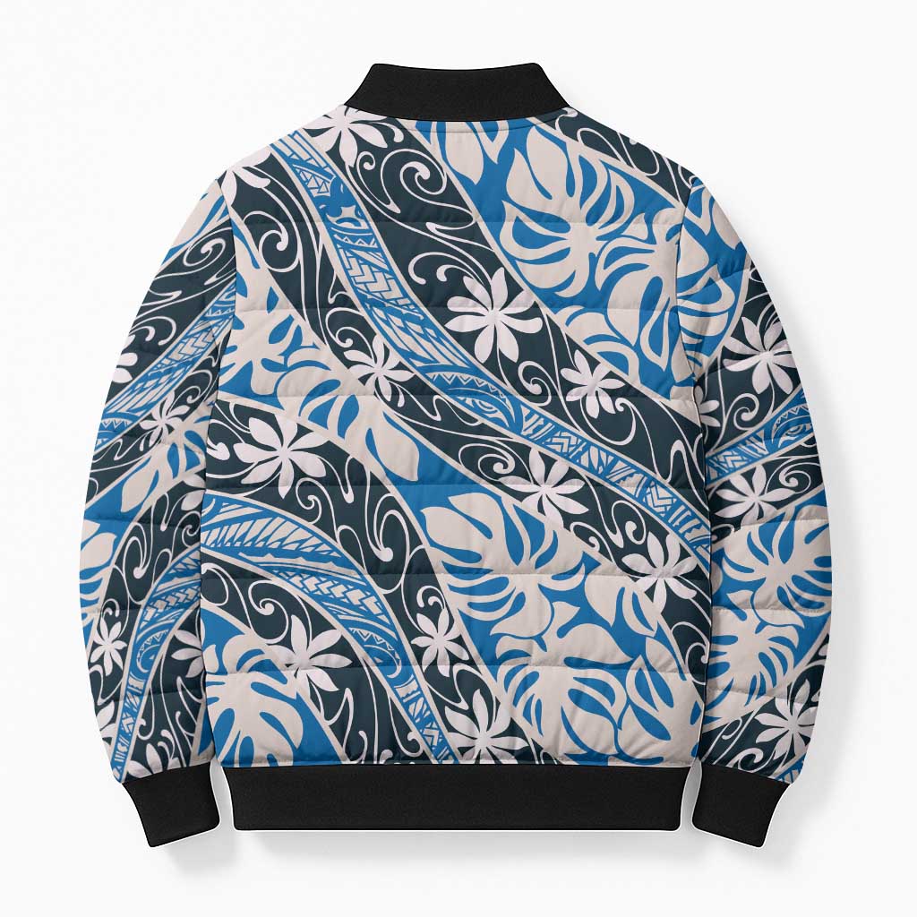 Ninamu Tahiti Tiare Monstera Bomber Puffer Jacket Polynesian Pattern Curve Style - Polynesian Pride