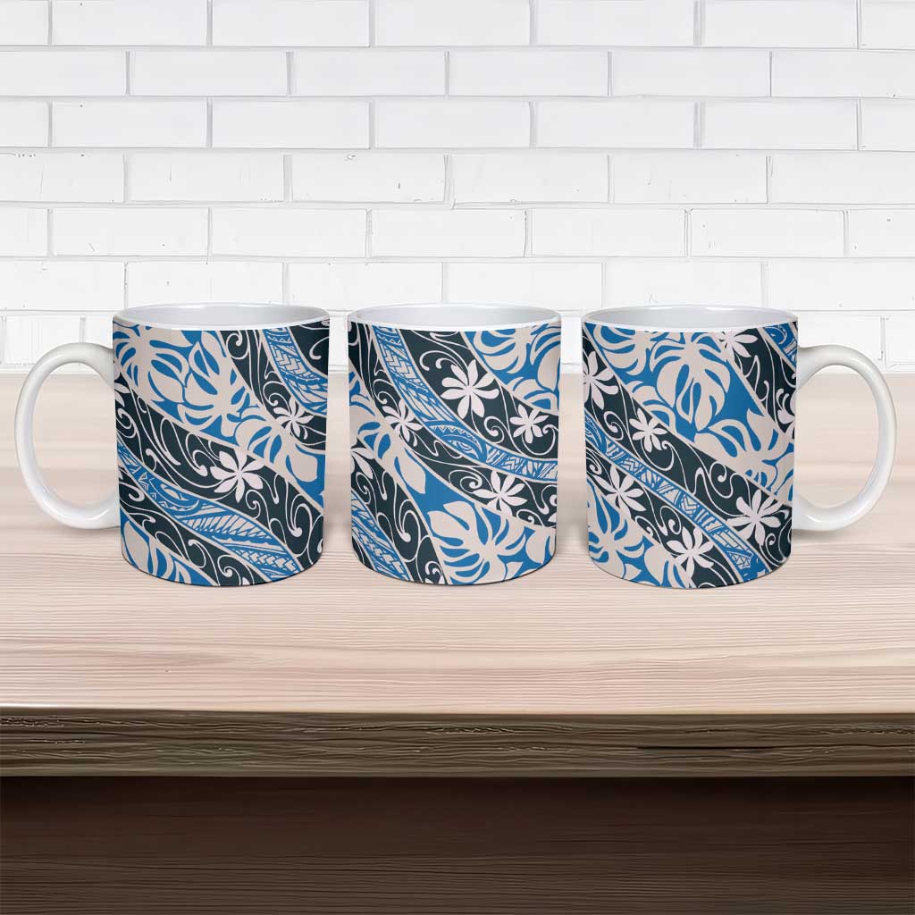 Ninamu Tahiti Tiare Monstera Ceramic Mug Polynesian Pattern Curve Style - Polynesian Pride