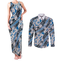 Ninamu Tahiti Tiare Monstera Couples Matching Tank Maxi Dress and Long Sleeve Button Shirt Polynesian Pattern Curve Style - Polynesian Pride