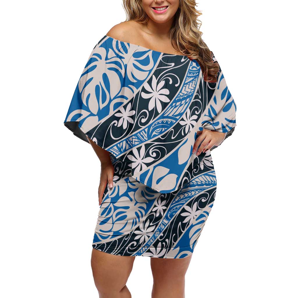 Ninamu Tahiti Tiare Monstera Family Matching Off Shoulder Short Dress and Hawaiian Shirt Polynesian Pattern Curve Style - Polynesian Pride
