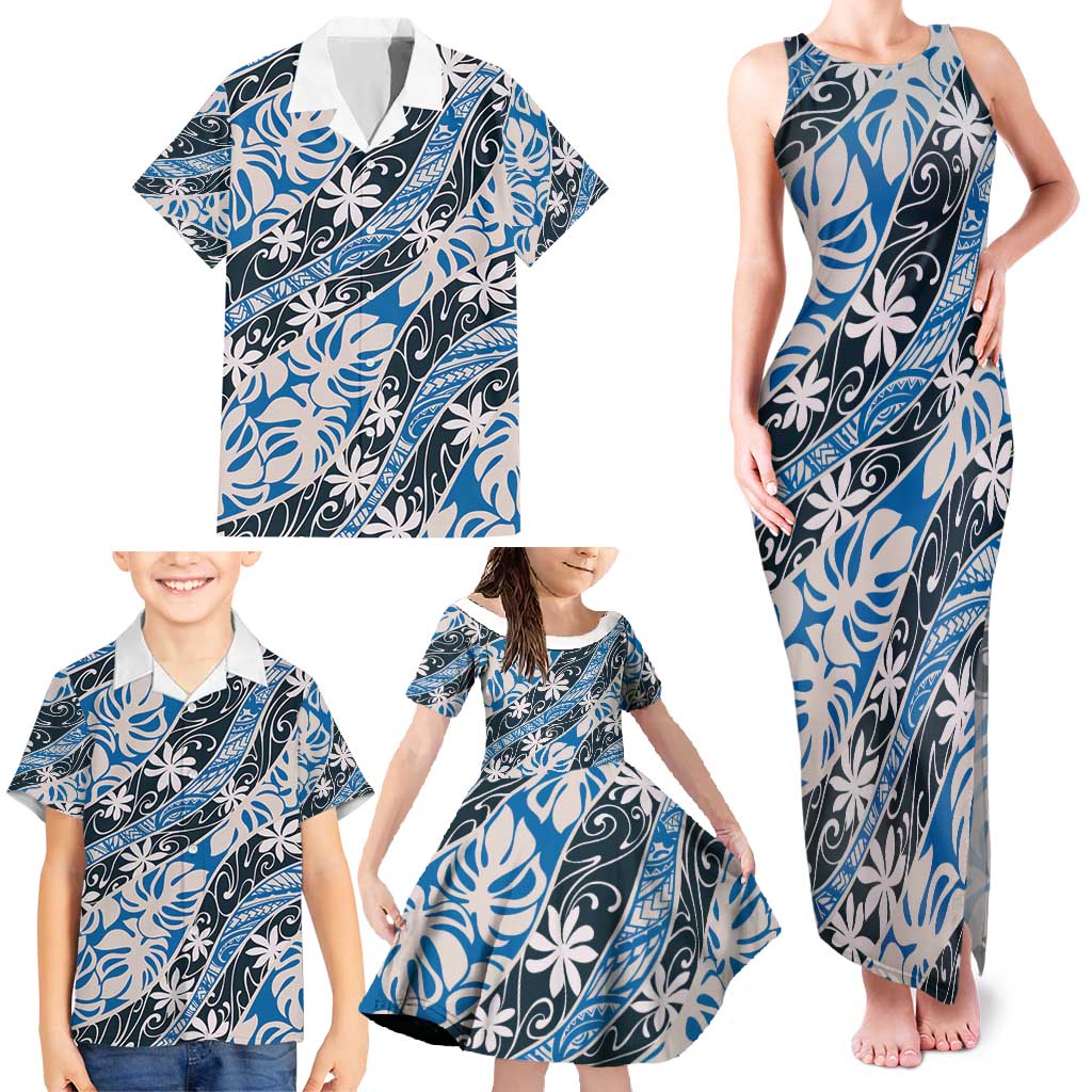 Ninamu Tahiti Tiare Monstera Family Matching Tank Maxi Dress and Hawaiian Shirt Polynesian Pattern Curve Style - Polynesian Pride