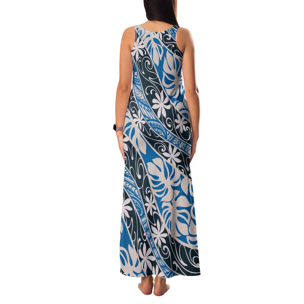 Ninamu Tahiti Tiare Monstera Family Matching Tank Maxi Dress and Hawaiian Shirt Polynesian Pattern Curve Style - Polynesian Pride