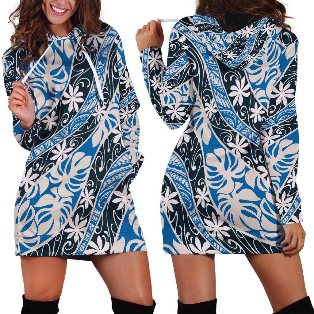Ninamu Tahiti Tiare Monstera Hoodie Dress Polynesian Pattern Curve Style - Polynesian Pride