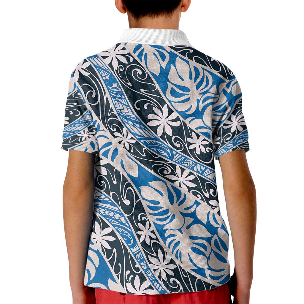 Ninamu Tahiti Tiare Monstera Kid Polo Shirt Polynesian Pattern Curve Style - Polynesian Pride
