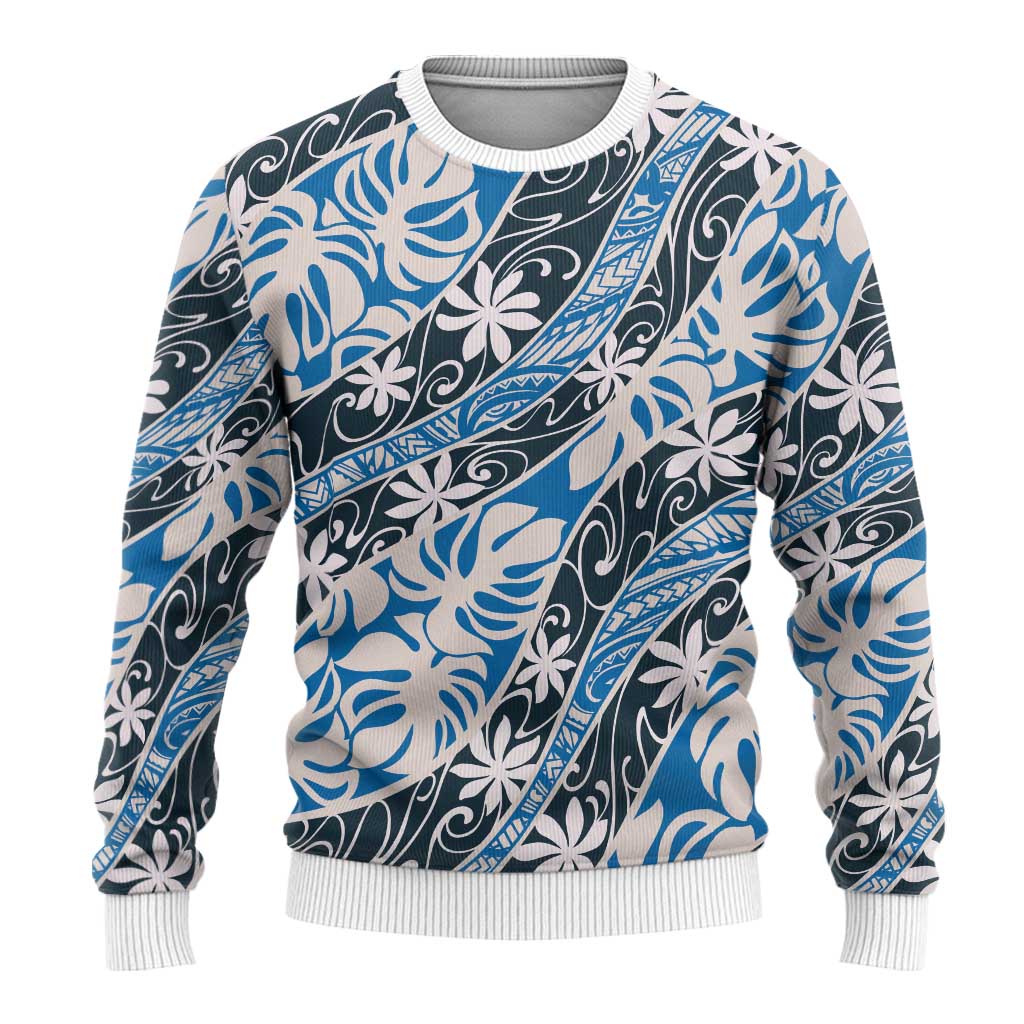 Ninamu Tahiti Tiare Monstera Ugly Christmas Sweater Polynesian Pattern Curve Style - Polynesian Pride