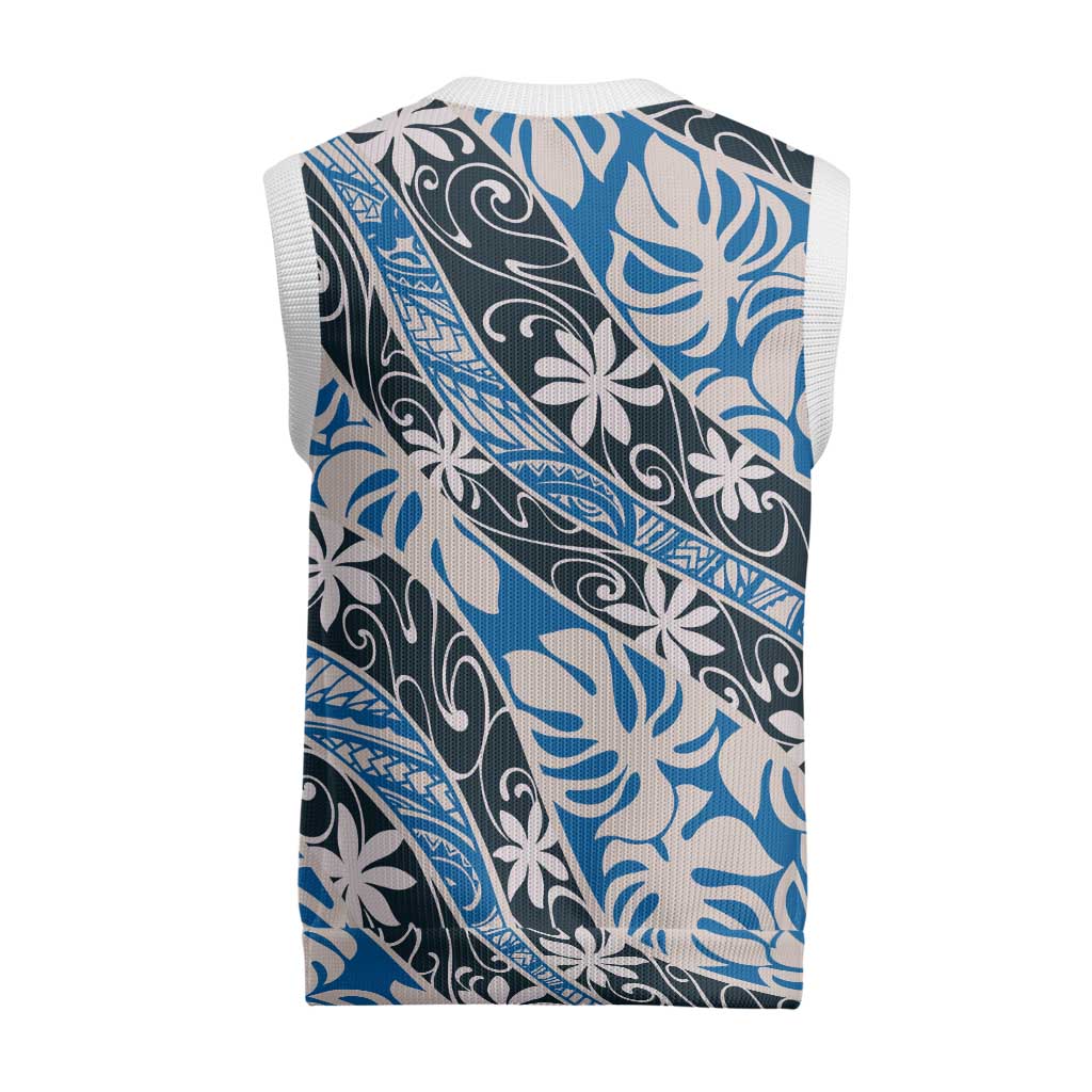 Ninamu Tahiti Tiare Monstera Christmas Knitted V-Neck Vest Polynesian Pattern Curve Style - Polynesian Pride