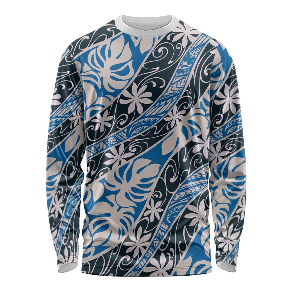 Ninamu Tahiti Tiare Monstera Long Sleeve Shirt Polynesian Pattern Curve Style - Polynesian Pride