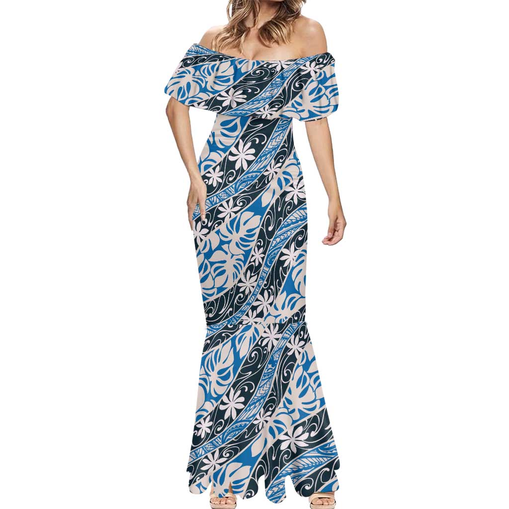 Ninamu Tahiti Tiare Monstera Mermaid Dress Polynesian Pattern Curve Style - Polynesian Pride