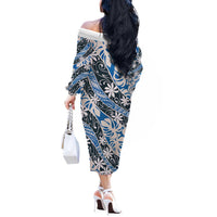 Ninamu Tahiti Tiare Monstera Off The Shoulder Long Sleeve Dress Polynesian Pattern Curve Style - Polynesian Pride