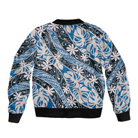 Ninamu Tahiti Tiare Monstera Sleeve Zip Bomber Jacket Polynesian Pattern Curve Style - Polynesian Pride