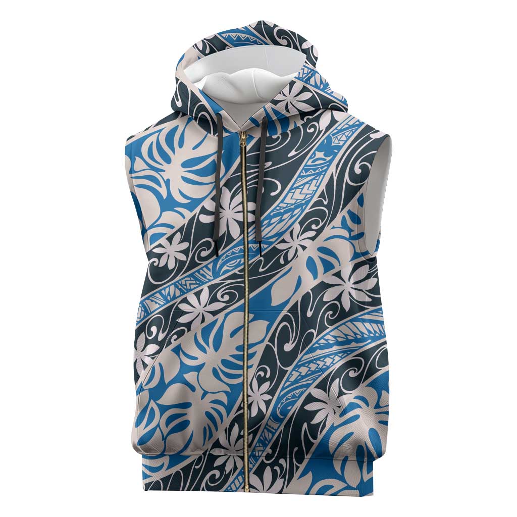 Ninamu Tahiti Tiare Monstera Sleeveless Zip Hoodie Polynesian Pattern Curve Style - Polynesian Pride