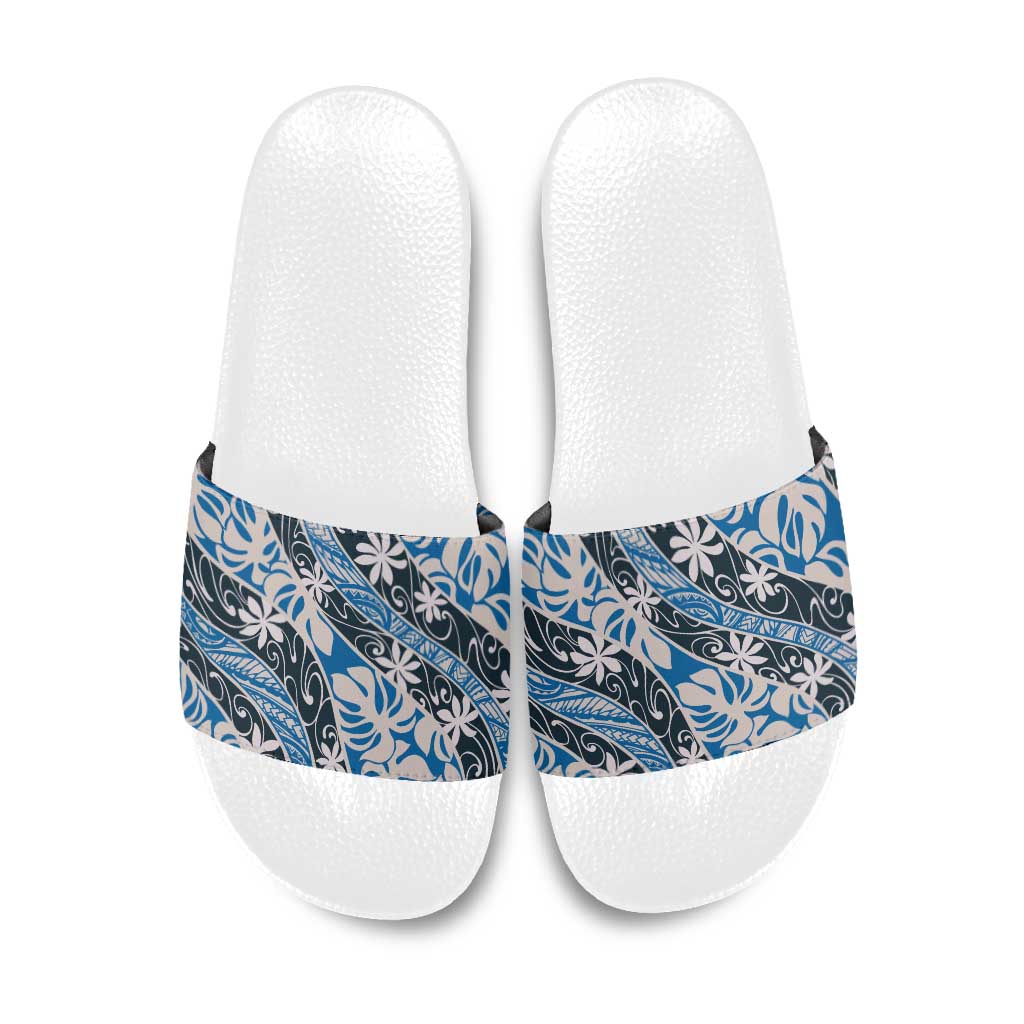 Ninamu Tahiti Tiare Monstera Slide Sandals Polynesian Pattern Curve Style - Polynesian Pride