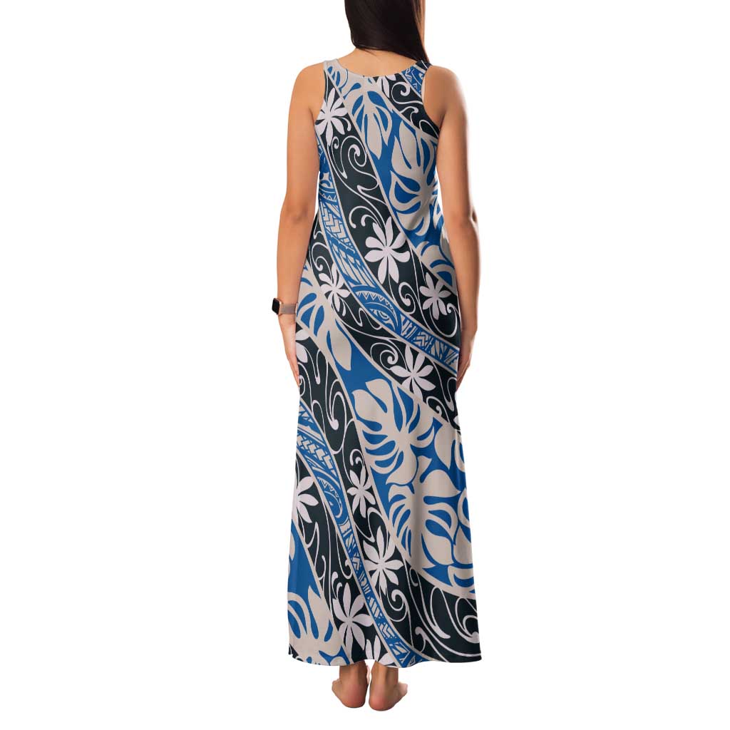 Ninamu Tahiti Tiare Monstera Tank Maxi Dress Polynesian Pattern Curve Style - Polynesian Pride